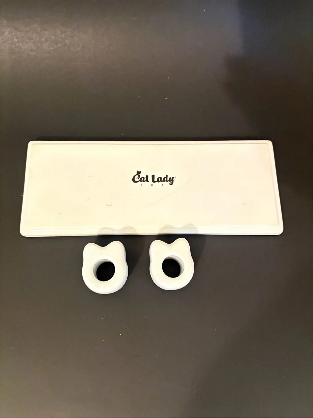 Solid White Ceramic Cat Toothbrush Holders and Tray